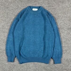 Blue Wool Blend Argyle Diamond Cable-Knit Pullover Crewneck Sweater Men’s Large